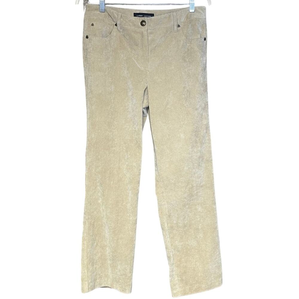Larry Levine tan corduroy pants jean straight leg stretch comfortable size 12